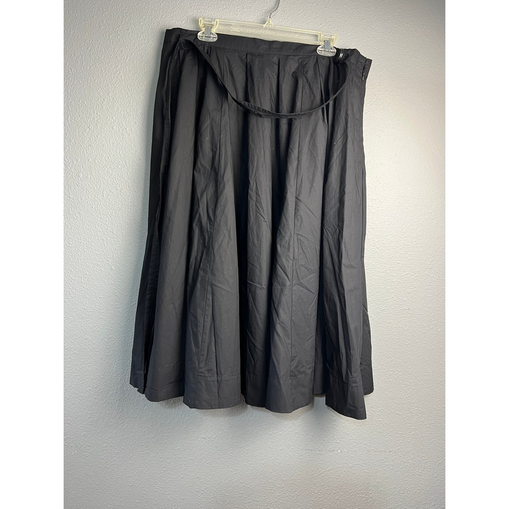 Worthington Black Pleated A-Line Midi Skirt with D-Ring Belt and Pockets Size 16